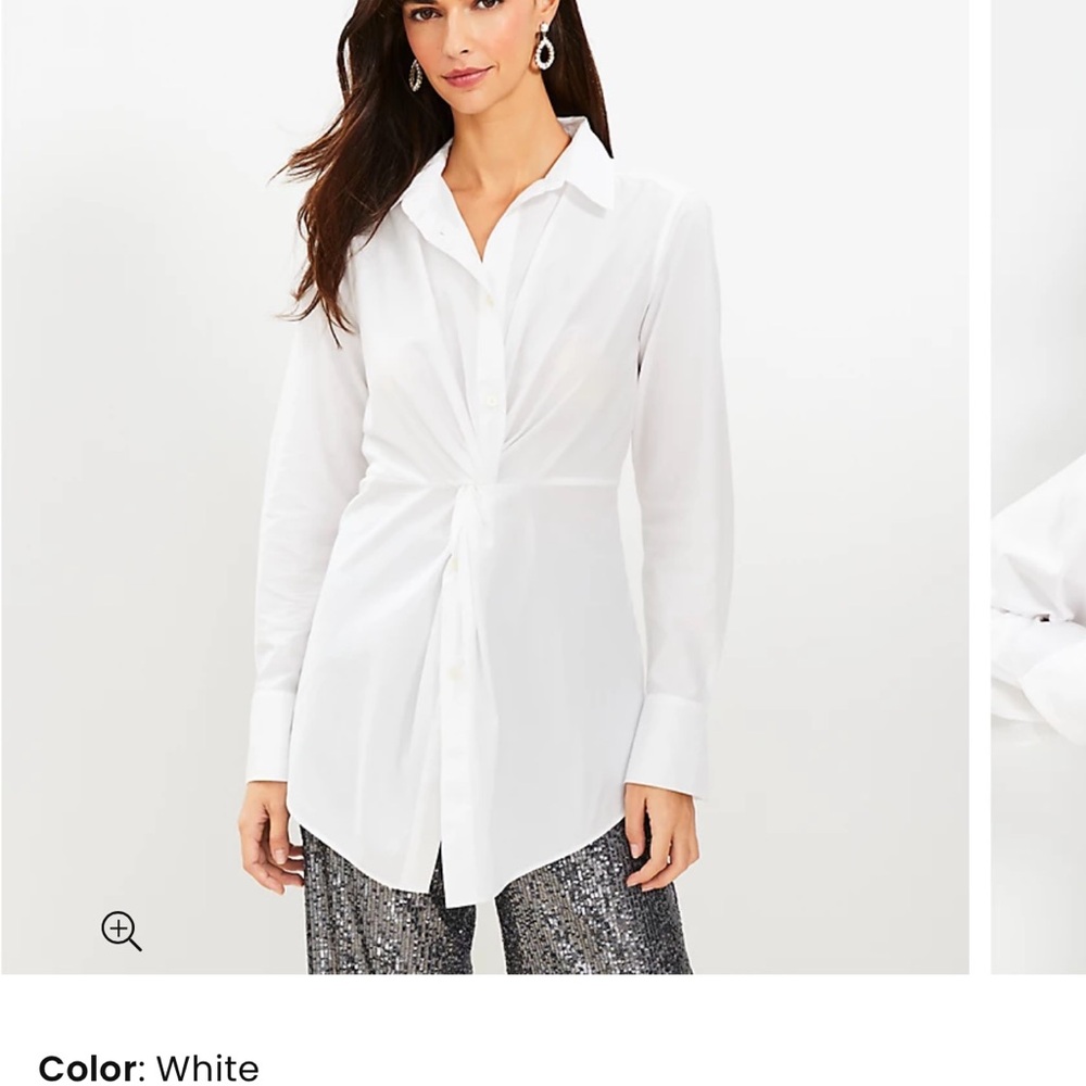 NEW LOFT white button-down popover tunic shirt 14